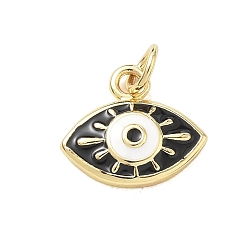 Negro Colgantes de esmalte de bronce, amuletos mal de ojo, chapado en rack, larga duración plateado, sin plomo y cadmio, real 18 k chapado en oro, negro, 12.5x14.5x3.5 mm, agujero: 3 mm