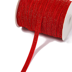 Red Single Face Velvet Ribbons with Glitter Powder, Garment Accessories, Red, 3/8 inch(10mm), 100 yards/roll