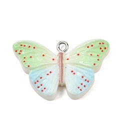 Зеленый Непрозрачные подвески смолы, бабочка, с железной платиной петлей, зелёные, 19x31.5x6 мм, отверстие : 2 мм
