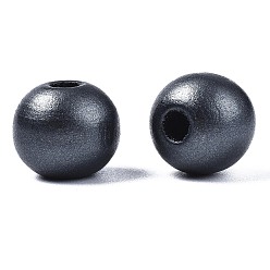 Black Painted Natural Wood Beads, Pearlized, Round, Black, 10x8.5mm, Hole: 3mm