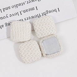 Floral White Cloth Fabric Cabochons,  Ornament Accessories, with Metal Finding, Square, Floral White, 17x17mm