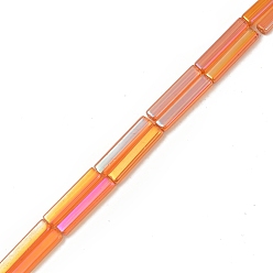 Orange Red Electroplate Glass Beads Strands, Full Rainbow Plated, Cuboid, Orange Red, 20x4x4mm, Hole: 0.8mm, about 38pcs/strand, 30.31 inch(77cm)