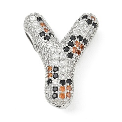 Letter Y Латунные микро проложить кубического циркония подвески, долговечный, стойки покрытие, письмо амулеты, платина, Письмо Y, 23x18x8.5 мм, отверстие : 5.2x3 мм