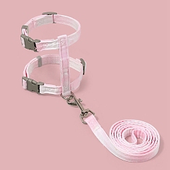 Pink Harnais et laisse pour chien en polyester réglable, pour chiens chats, avec boucle à déclenchement latéral en plastique, rose, tour de poitrine : 220~300 mm