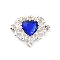 Blue Acrylic Pendants, with Silver Tone Alloy Rhinestone Finding, Heart Charm, Blue, 21.5x25x5mm, Hole: 2x2.5mm