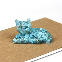 Synthetic Turquoise Synthetic Turquoise Cat Display Decorations, Sequins Resin Figurine Home Decoration, for Home Feng Shui Ornament, 80x50x50mm