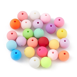 Couleur Mélangete Perles en acrylique opaque de style caoutchouté, ronde, couleur mixte, 16mm, Trou: 3mm, environ220 pcs / 500 g