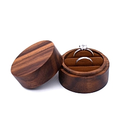 Saddle Brown Round Wood Couple Ring Storage Boxes, Wooden Wooden Wedding Ring Gift Case with Velvet Inside, for Wedding, Valentine's Day, Saddle Brown, 5x3.5cm