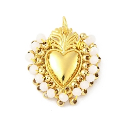 Белый Сплав стекла подвески, сердце, с петлей, долговечный, без кадмия и без свинца, стойки покрытие, реальный 18 k позолоченный, белые, 31x28x7.5 мм, отверстие : 5.6 мм