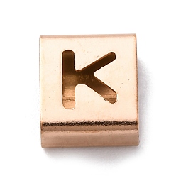 Letter K Ионное покрытие (ip) 304 квадратные подвески-слайдеры из нержавеющей стали, розовое золото , Письмо K, 9x8x4 мм, отверстие : 3.5x8.5 мм