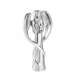 Silver Openable Stainless Steel Memorial Urn Ashes Pendants, Angel with Wing, Silver, 35x17mm