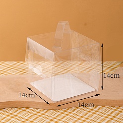 Clear Foldable Transparent PET Cakes Boxes, Portable Dessert Bakery Boxes, Rectangle, Clear, 14x14x14cm
