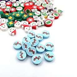 Christmas Socking Christmas Themed Handmade Polymer Clay Beads, Flat Round, Christmas Socking, 10x5mm, 100pcs/bag
