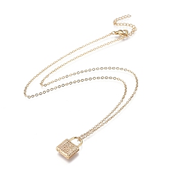 Golden Brass Micro Pave Clear Cubic Zirconia Pendant Necklaces, with 304 Stainless Steel Cable Chains, Lock, Golden, 17.72 inch(45cm)
