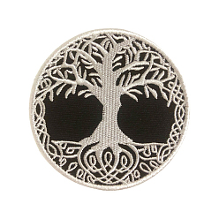 Beige Tree of Life Pattern Computerized Embroidery Cloth Iron on/Sew on Patches, Costume Accessories, Beige, 80mm