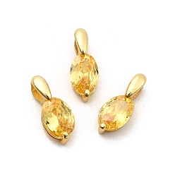 Желтый Подвески из латуни с микропаве из кубических цирконий в форме конского глаза, стойки покрытие, долговечный, без кадмия и без свинца, золотые, желтые, 12x5x5.5 мм, отверстие : 2.5x2.5 мм
