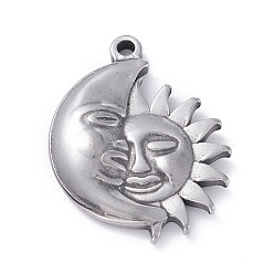 Stainless Steel Color 304 Stainless Steel Pendants,  Moon with Sun, Stainless Steel Color, 32x25.5x4mm, Hole: 2mm