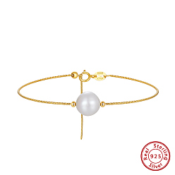 Real 14K Gold Plated 925 Sterling Silver Bangle with Natural Pearl Beaded, with S925 Stamp, Real 14K Gold Plated, 6-7/8 inch(17.5cm)