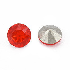 Siam K9 Glass Rhinestone Cabochons, Pointed Back & Back Plated, Faceted, Diamond, Siam, 8x6mm