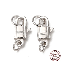 Platinum Rhodium Plated 925 Sterling Silver Lobster Claw Clasps, Lock with 925 Stamp, Platinum, 14x7x3mm