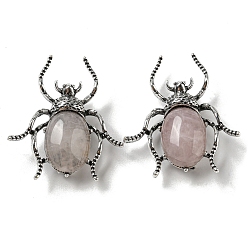 Rose Quartz Dual-use Items Alloy Spider Brooch, with Natural Rose Quartz, Antique Silver, 42x38x12~13mm, Hole: 4.5x4mm