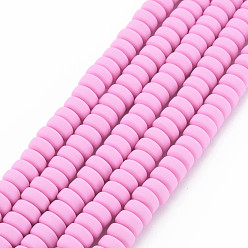 Violet Handmade Polymer Clay Beads Strands, for DIY Jewelry Crafts Supplies, Flat Round, Violet, 6~7x3mm, Hole: 1.5mm, about 113~116pcs/strand, 15.55 inch~16.14 inch(39.5~41cm)