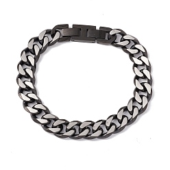 Gunmetal Ion Plating(IP) 304 Stainless Steel Curb Chains Bracelet for Men Women, Gunmetal, 8-5/8 inch(22cm)