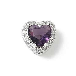 Индиго Латунные бусины, сердце, с микропаве из кубического циркония и кристаллического циркония, без кадмия и без свинца, февр., платина, индиговые, 9x10x7 мм, отверстие : 2/3x2 мм