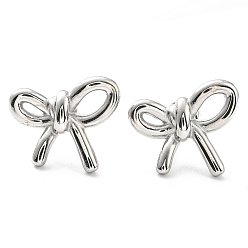 Stainless Steel Color 304 Stainless Steel Stud Earrings, Bowknot, Stainless Steel Color, 17x20mm