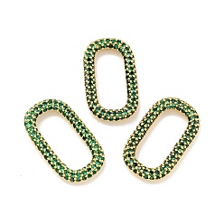 Green Rack Plating Brass Micro Pave Cubic Zirconia Linking Rings, Long-Lasting Plated, Cadmium Free & Lead Free, Oval, Golden, Green, 25x14x3mm, Inner Diameter: 18.5x8mm