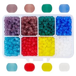 Mixed Color 6/0 Transparent Colours Rainbow & Opaque Colours Rainbow & Frosted Colours Glass Seed Beads, Round, Mixed Color, 4x3mm, Hole: 1mm, 8 colors, 200~250pcs/color, 1600~2000pcs/box