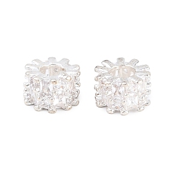 Серебро Латунь микропаве прозрачный кубический цирконий европейский бисер, колесо рондель, бусина с большим отверстием, долговечный, стойки покрытие, без свинца и без кадмия, серебряные, 9x6 мм, отверстие : 4 мм