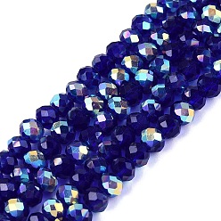 Темно-Синий Нити из прозрачных стеклянных бусин-ронделей с цветным покрытием ab, граненые, темно-синий, 4x3.5 мм, отверстие : 0.6~0.9 мм, около 105~115 шт / нитка, 14.37~16.14'' (36.5~41 см)