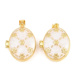 Белый Латунные подвески, с эмалью, без кадмия и без свинца, реальный 18 k позолоченный, стойки покрытие, долговечный, овальные амулеты, белые, 26.5x21x9 мм, отверстие : 3x5 мм