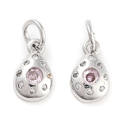 Pink Латунные микро проложить кубического циркония прелести, с целью перехода в кольце, слеза, платина, розовые, 10.5x6x2.5 мм, отверстие : 3 мм