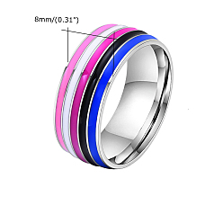 Violet Rainbow Pride Flag Stainless Steel Finger Ring, Violet, US Size 8(18.1mm)