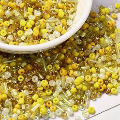 Yellow Opaque & Transparent Inside Colours Glass Seed Beads, Round Hole, Round & Tube, Yellow, 1.5~9x2~3x2~3mm, Hole: 0.8~1mm, about 450g/bag