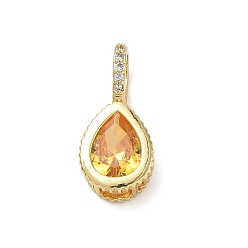 Naranja Latón pavimenta colgantes de circonio cúbico, encantos de lágrima, larga duración plateado, chapado en rack, sin plomo y el cadmio, real 18 k chapado en oro, naranja, 21x10x7.8 mm, agujero: 5x7 mm