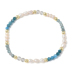 Смешанные камни Браслеты для женщин из натурального апатита, кварца и культивированного пресноводного жемчуга., круглые, С немагнитным синтетическим гематитом, бусины : 4 мм, внутренний диаметр: 2.17 дюйм (5.5 см)