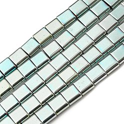 Pale Turquoise Electroplated Non-magnetic Synthetic Hematite Beads Strands, Square, 2-Hole, Pale Turquoise, 6x6x3mm, Hole: 1.2mm, about 69pcs/strand, 15.55 inch(39.5cm)