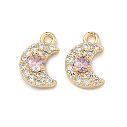Бледно-Розовый Кулон из циркония, Луна прелести, реальный 18 k позолоченный, розовый жемчуг, 10x6.5x3.5 мм, отверстие : 1.2 мм