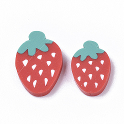 Red Handmade Polymer Clay Cabochons, Strawberry, Red, 11~12x8~9x1.5~2mm, about 4760pcs/1000g