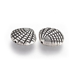 Thai Sterling Silver Plated Tibetan Style Alloy Beads, Lead Free & Nickel Free & Cadmium Free, Scallop Shell Shape, Thailand Sterling Silver Plated, 12x13.5x4mm, Hole: 1mm