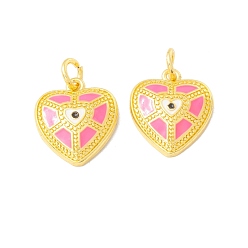 Бледно-Розовый Латунь эмаль подвески, долговечный, реальный 18 k позолоченный, без кадмия и без свинца, сердце, розовый жемчуг, 17x15x4 мм, Перейти кольцо: 6x1 мм, 4 мм внутренним диаметром