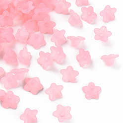 Pink Transparent Acrylic Beads, Flower, Frosted, Pink, 10x5mm, Hole: 1mm, about 4600pcs/500g