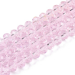 Pink Стеклянные бусины, граненые, рондель, розовый жемчуг, 6x5 мм, отверстие : 1 мм, около 80~85 шт / нитка, 38~40 см
