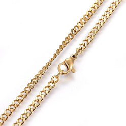 Golden 304 Stainless Steel Curb Chain Necklaces, with Lobster Clasps, Golden, 17.72 inch(45cm)