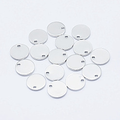 Real Platinum Plated Brass Charms, Long-Lasting Plated, Real Platinum Plated, Nickel Free, Flat Round, 10x1mm, Hole: 1mm