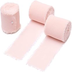 Misty Rose 5M Polyester Chiffon Ribbon, Raw Edged Ribbon for DIY Jewelry Bowknot Making, Gift Wrapping, Misty Rose, 1-5/8 inch(40mm), about 5.47 Yards(5m)/Roll