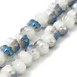 Steel Blue Half Rainbow Plated Electroplate Glass Beads, Two Tone, Pumpkin, Steel Blue, 9x11x12mm, Hole: 1.2mm, about 74pcs/strand, 23.23 inch(59cm)